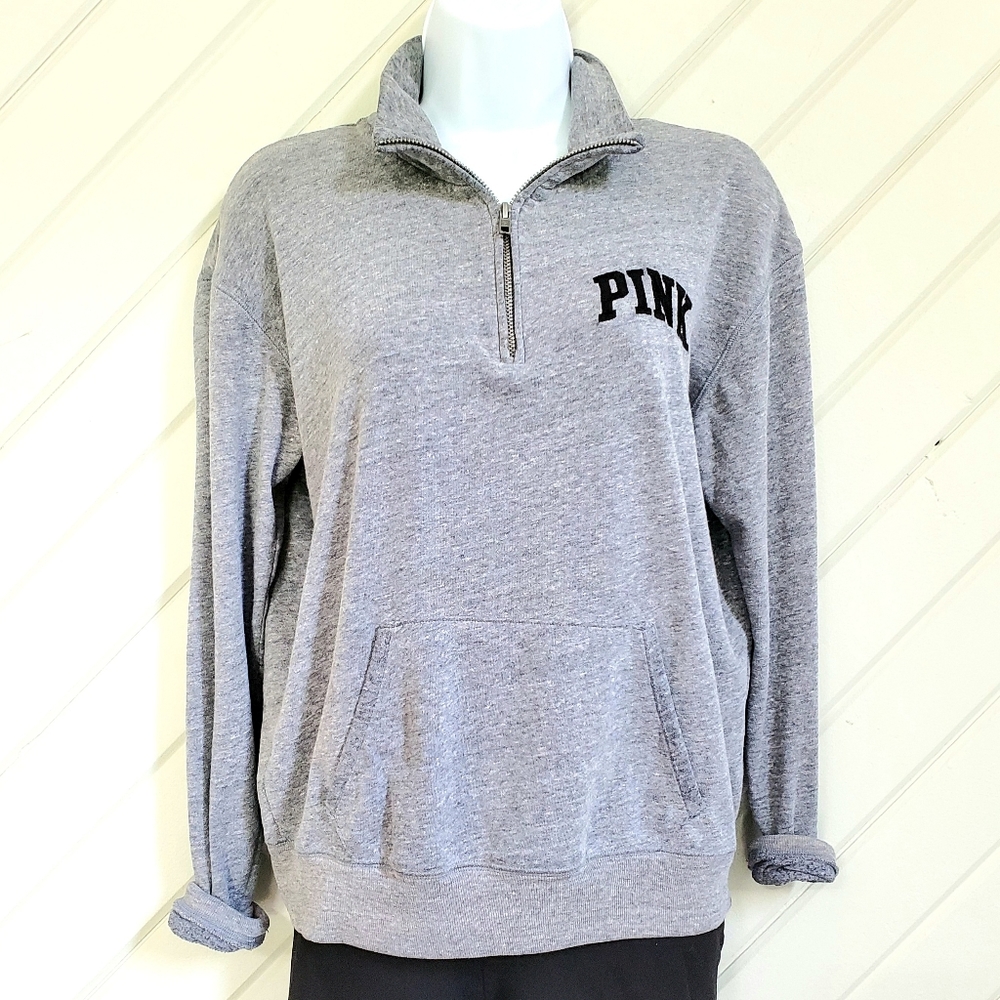 2 for $25 PINK VS 1/4 Zip Sweatshirt Lightweight Gray XS